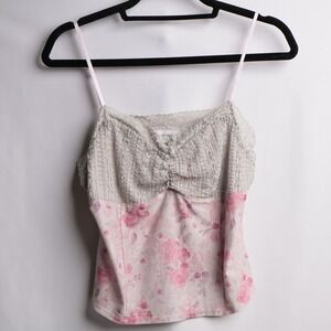 Mixed Threads Los Angeles Pink‎ Floral Lace Trim Cami Top XL IT3250